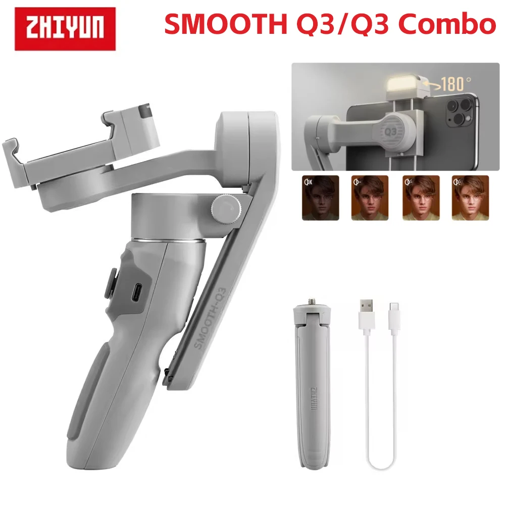 

ZHIYUN Официальный комбинированный подвес для телефона SMOOTH Q3/Q3, 3-осевой смартфон, ручной стабилизатор, заполняющий свет для iPhone 13, Android