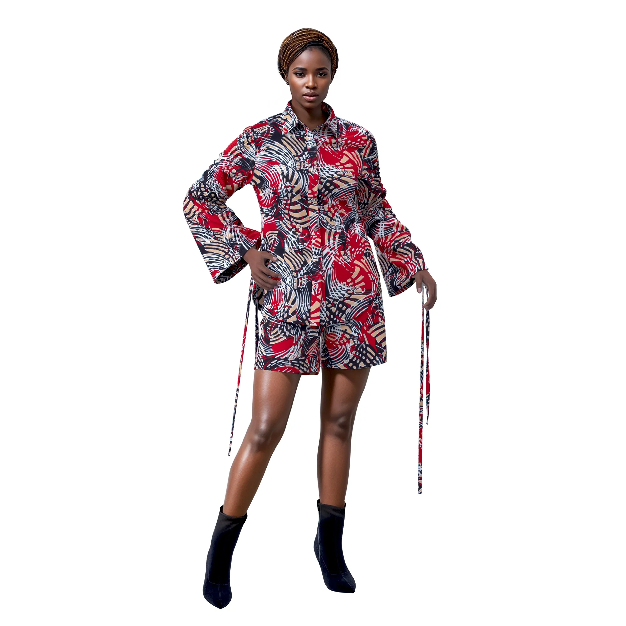 

Women Top and Short Pants Sets Long Sleeve Shirt African Clothes 2 Pcs Pants Sets Dashiki Women African Clothing Wy11045