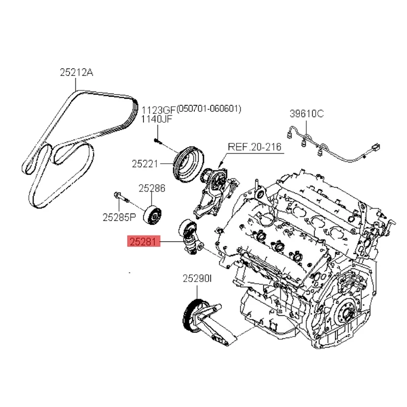 Engine Timing Belt Tensioner Pulley Assembly 25281-3C100 for Hyundai Kia Azera Veracruz Santa Fe Sonata 2006-2015