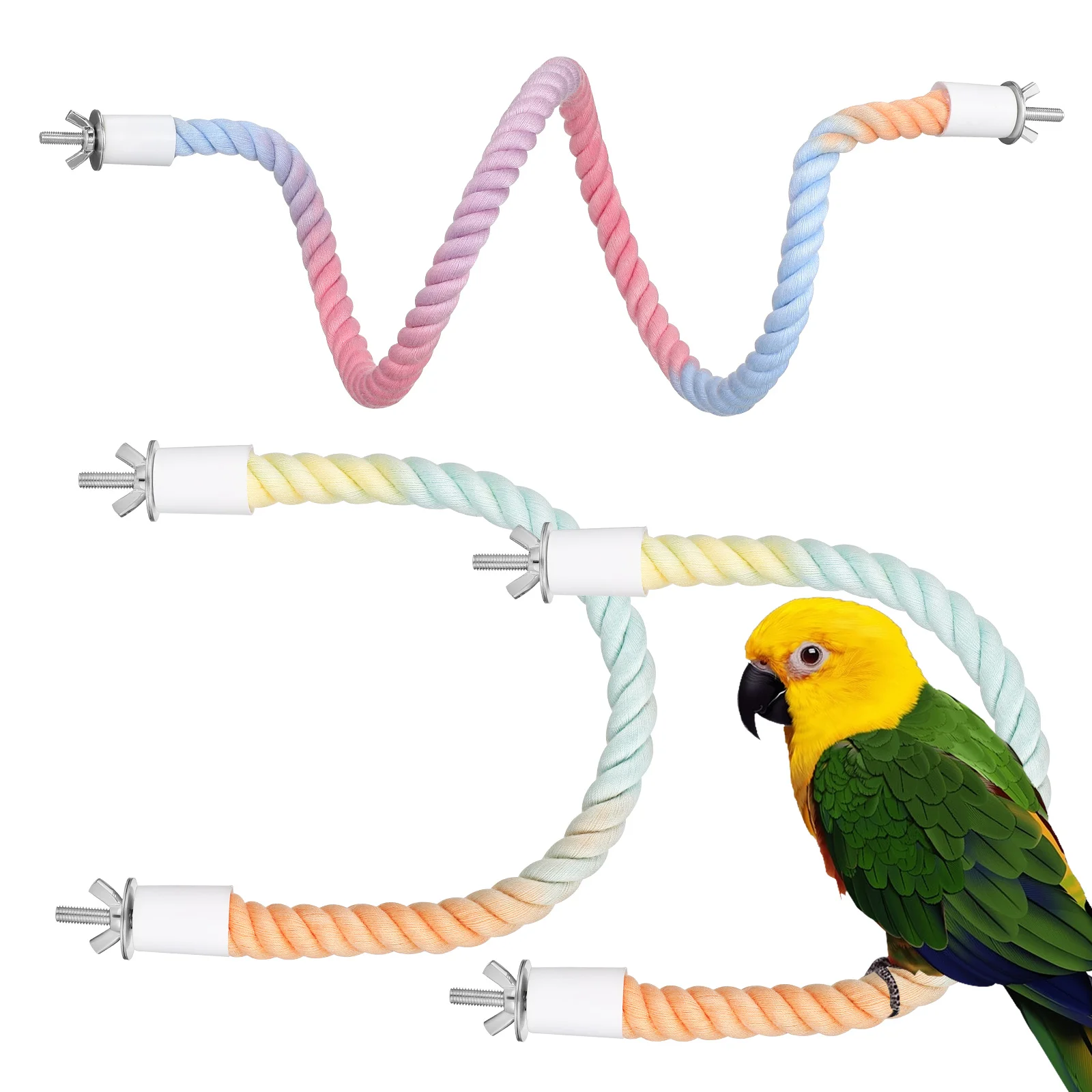 

3 Pcs Parrot Standing Pole Bird Climbing Swing Walking Rope Cotton Perch Colored Soft Decorative Exercise Stylish
