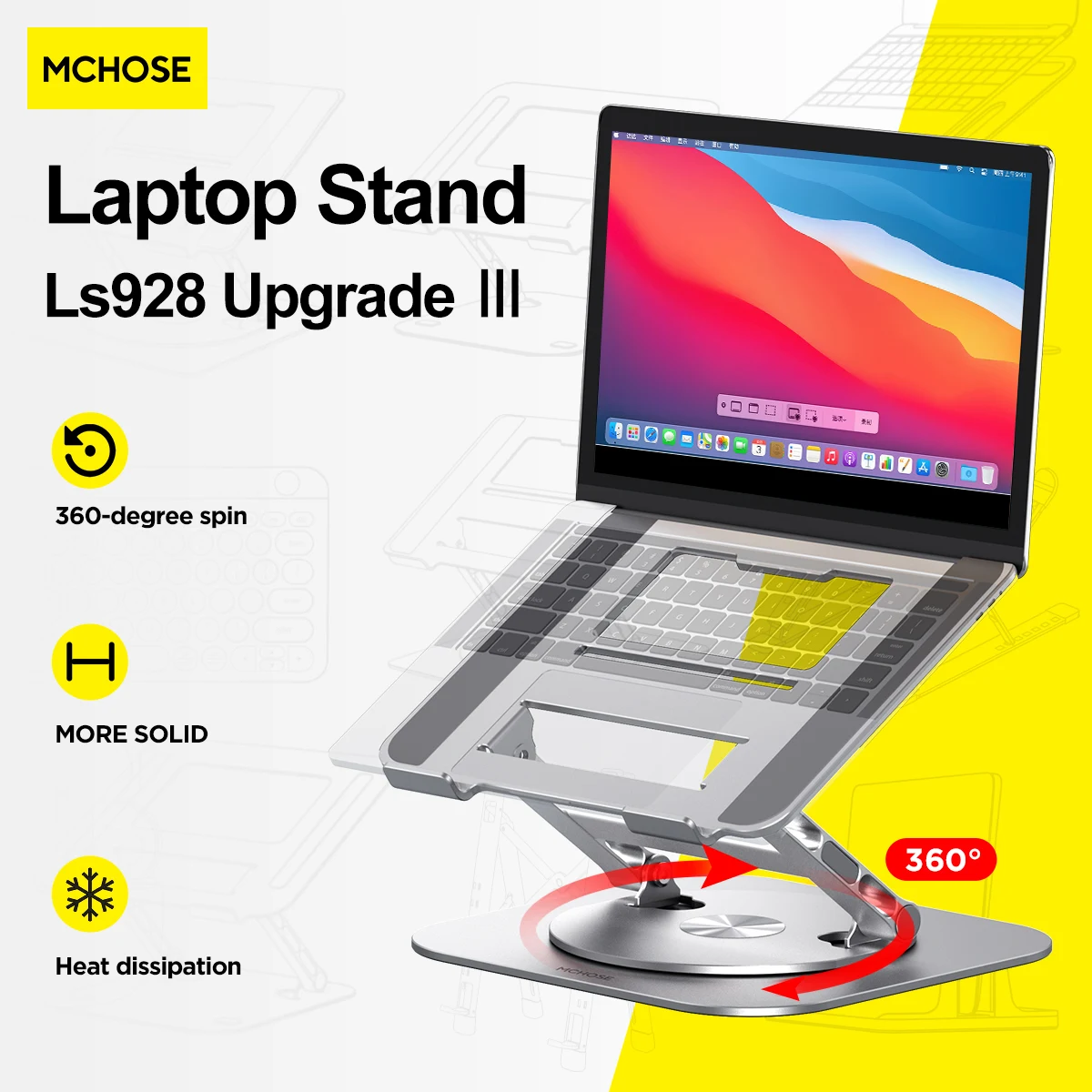 MC LS928 Laptop Stand 360° Rotatable Notebook Holder Liftable Aluminum Alloy Stand Compatible with 9.7-17 Inch Laptop Bracket