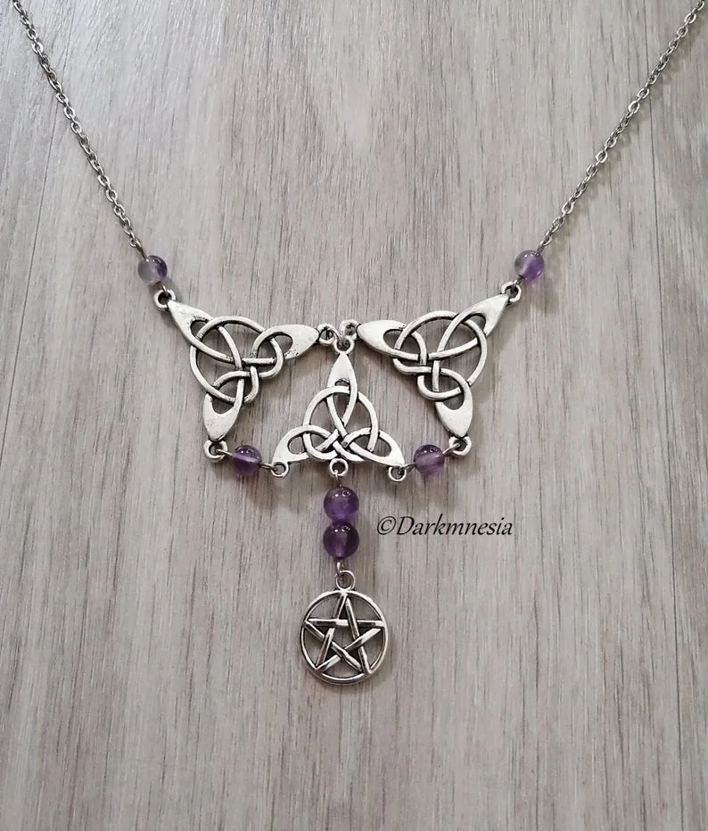 necklace, amethyst, pentagram, pentacle, goth, gothic, witch, wicca, pagan, witchy, esoteric