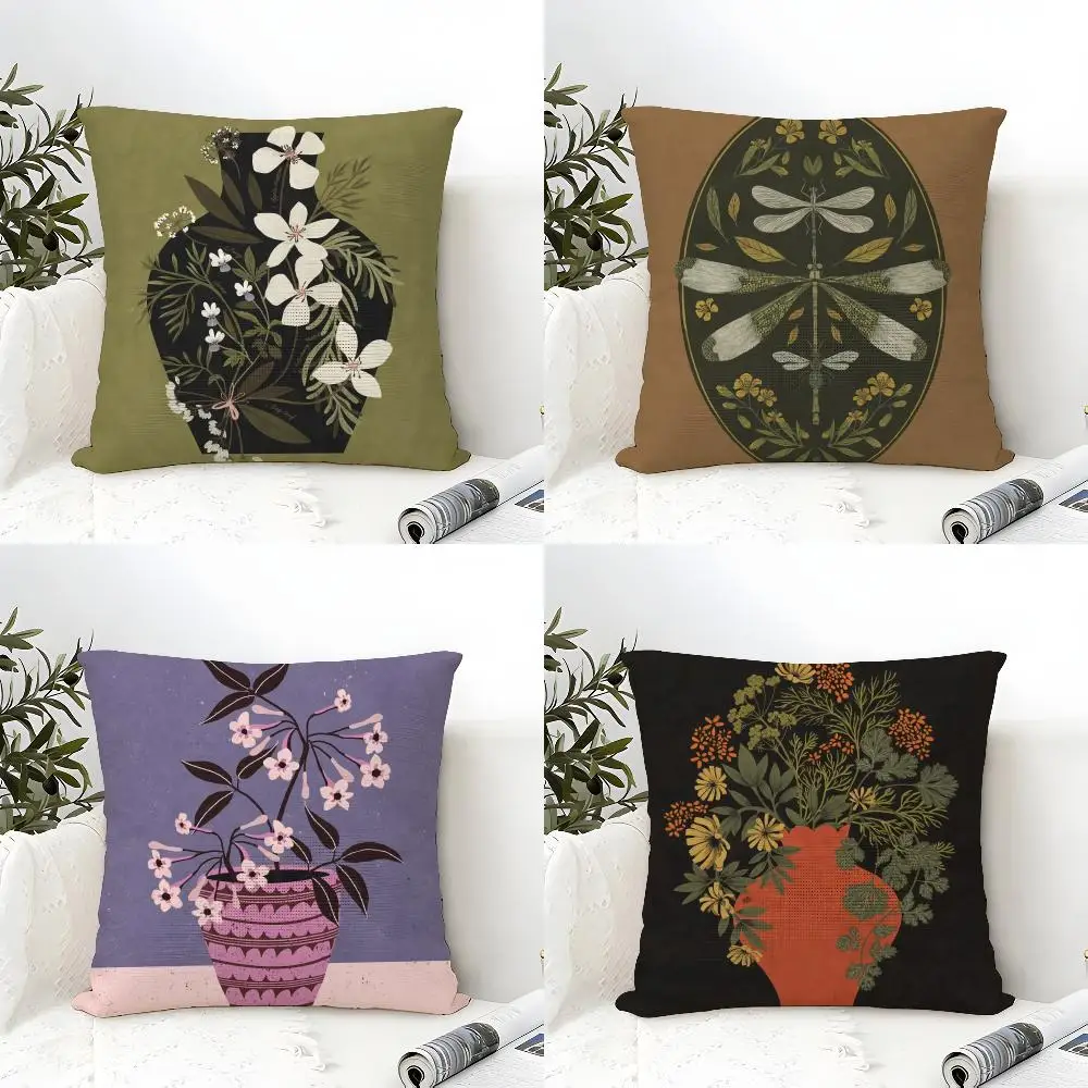 Hot Vintage vase print Pillow Case linen pillow case sofa home decor cushion cover cushion cove