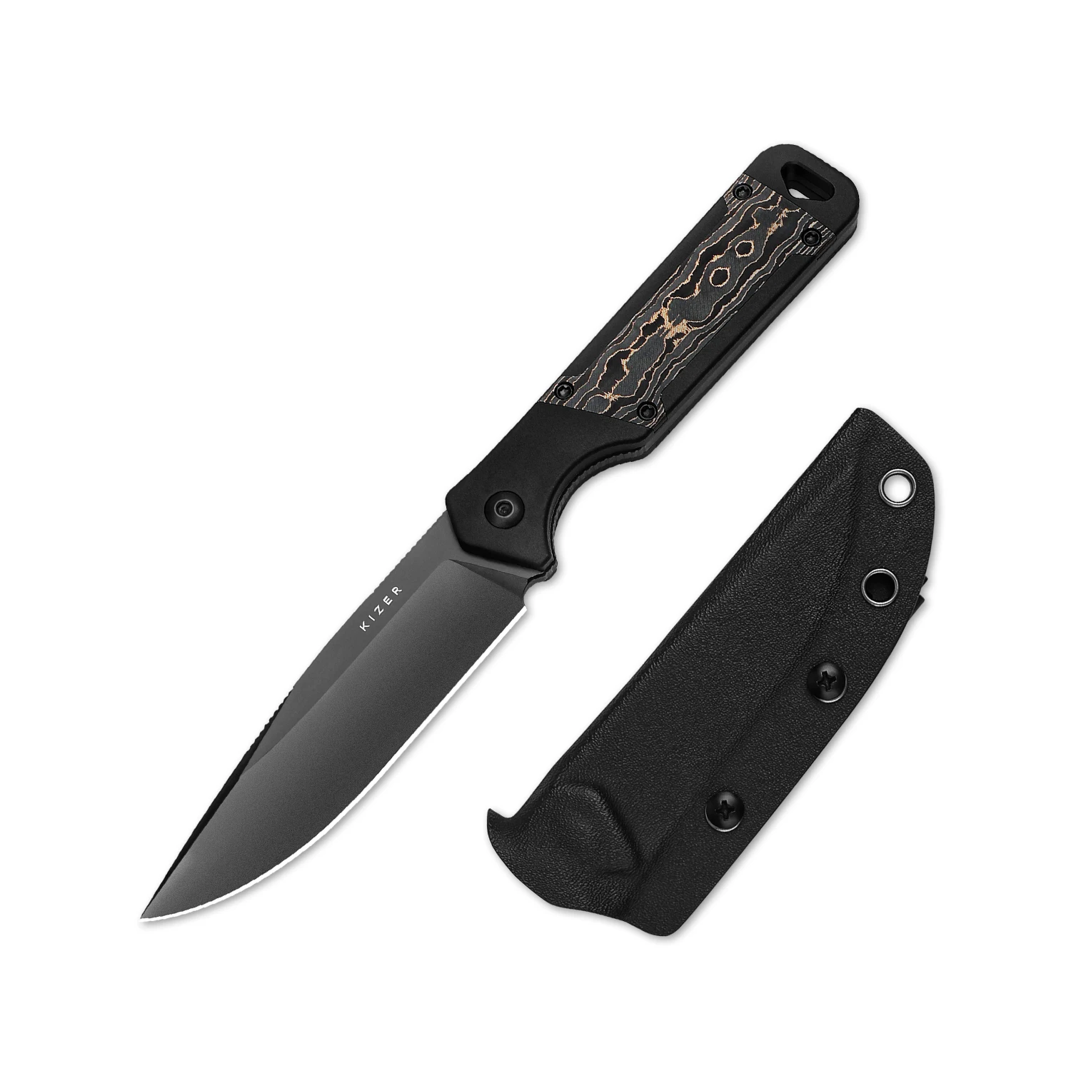 Kizer EDC شفرة مثبتة سكين 1067A1 Militaw الألومنيوم وكامو الذهب الدهون الكربون مقبض مع S35VN شفرة فولاذية سكاكين الصيد في الهواء الطلق #6