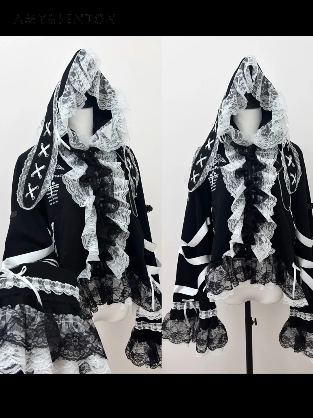 

Готическое милое кроличьи уши, черно-белое лоскутное кружевное пальто, серебряное короткое пальто с лисьим мехом, зимние пальто в стиле Лолиты в стиле панк