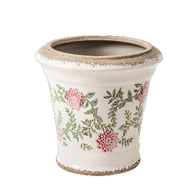 

Vase Vintage Ceramic Home Desktop Decoration Succulent Pot Printing and Dyeing Light Luxury High-Grade Creative Pot Living Room