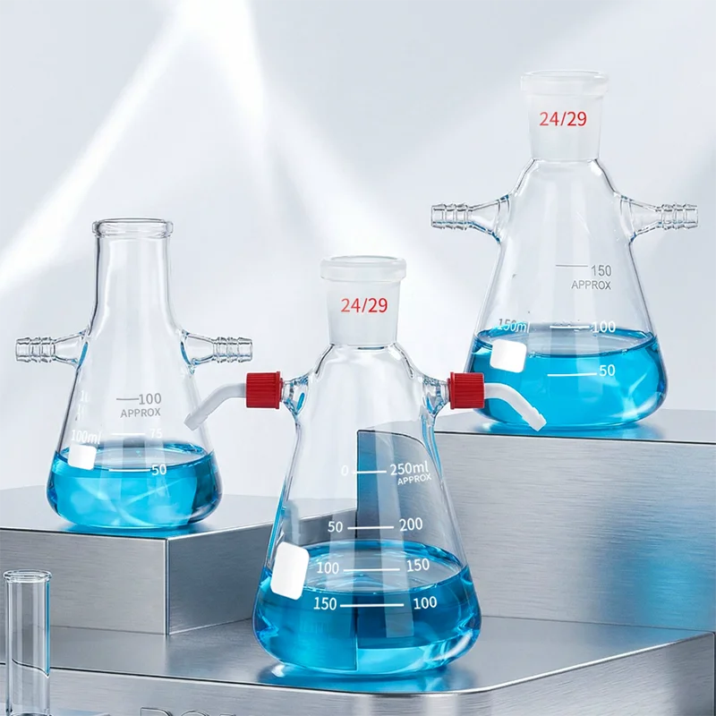 Double mouth triangular suction filter bottle, upper mouth triangular flask, detachable small mouth filter bottle