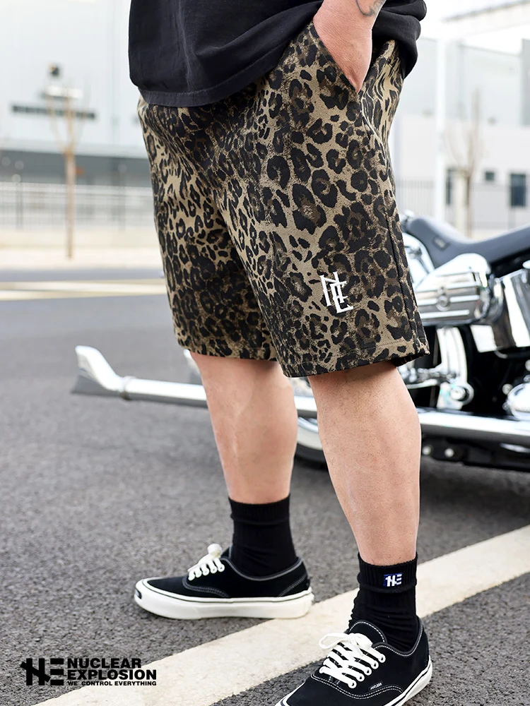 Summer Trendy Nuclear Explosion Loose Fit Five Inch Shorts Unisex American Casual Workwear Elastic Waist Camouflage Print Shorts