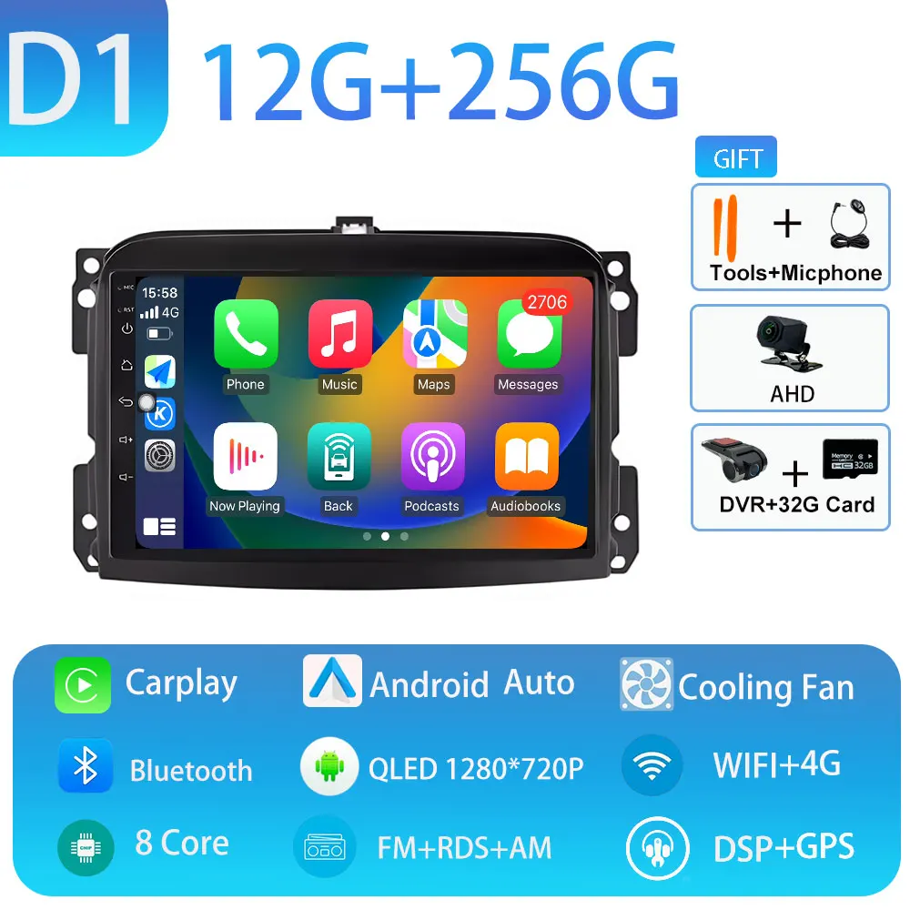 Android 15 voor Fiat 500L 2012-2018 Draadloze Carplay Stereo Scherm Autoradio GPS Navigatie Multimedia Speler 4G WIFI Head Unit