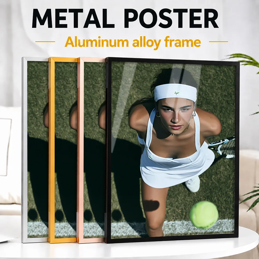 Tennis Player Looking Up Framed Metal Poster Personalized Photo Energetic Match Style Wall Art For Home Gym Memorable Fan Gift