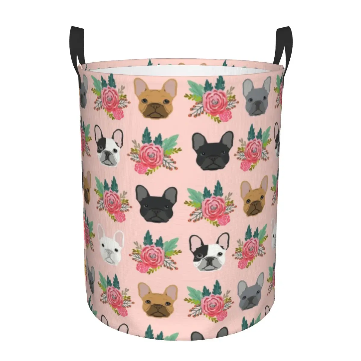 Custom French Bulldog Faces Pattern Pink Cute Dogs Laundry Basket Collapsible Toy Clothes Hamper Storage Bin for Kids Nursery