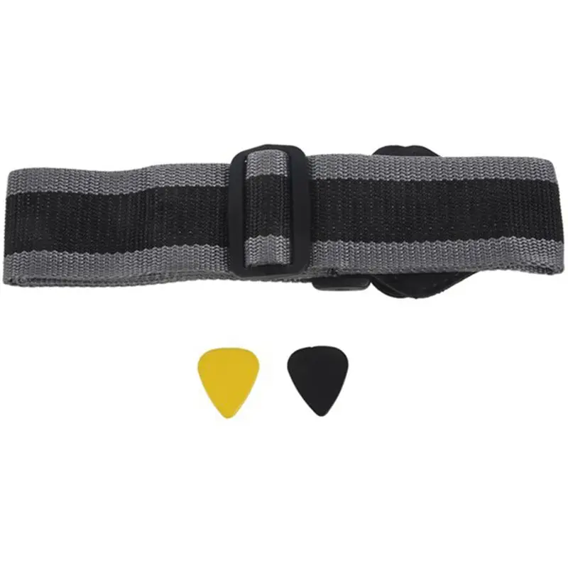 【AUTUMN】Adjustable Soft Electric Guitar Strap Black with 2 Picks Guitar Strap Guitar Pick Clip Acoustic Guitar Bass Strap