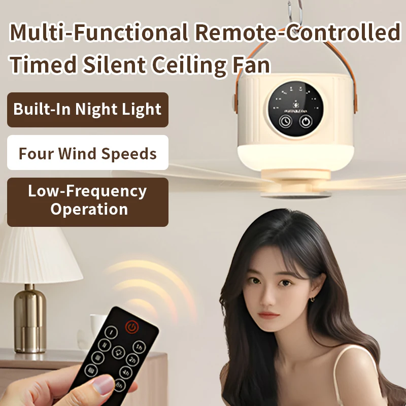 Dorm Room Portable Silent Mini Fan with LED Light and Timer, 2-in-1 Hanging Fan Lamp, Multifunctional Rechargeable USB Small Fan
