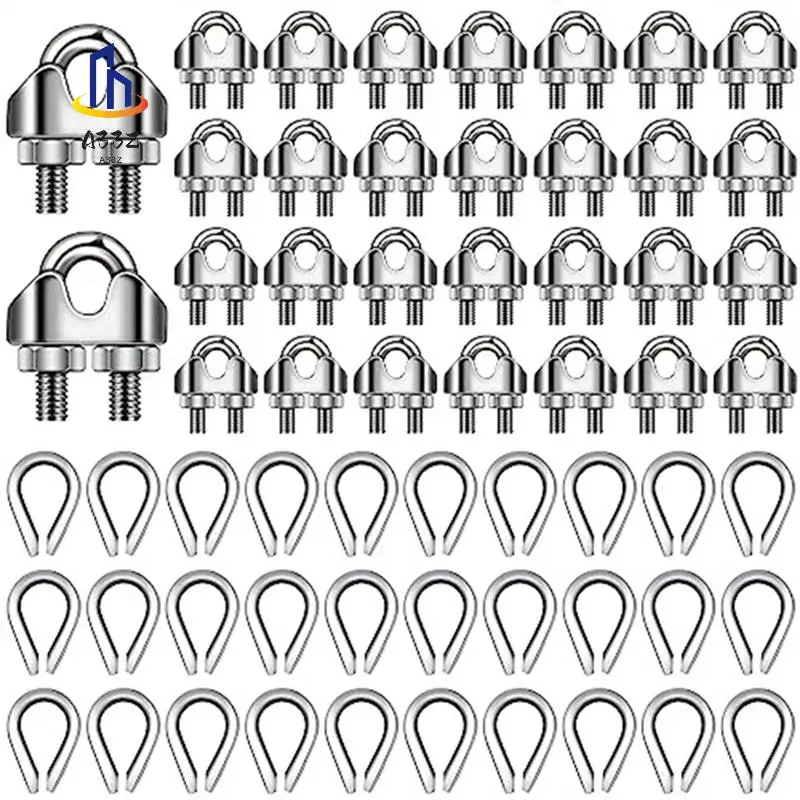 

A33Z-1/8Inch Wire Rope Kit M3 Metal Wire Rope Cable Clamp And M3 Stainless Steel Thimbles