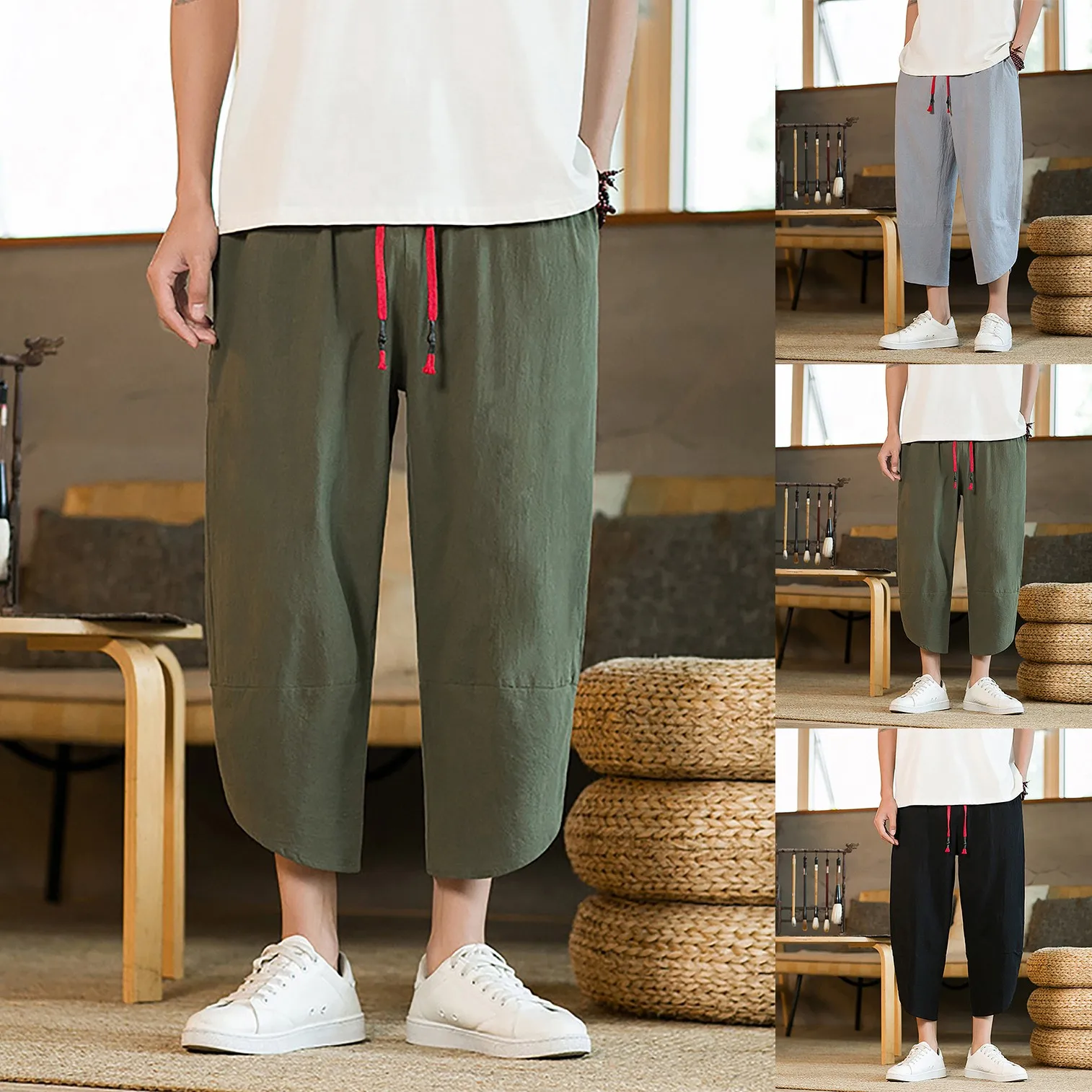 Streetwear Cotton Linen Pants Men’s Harajuku Casual Harem Pants Men Baggy High Quality Jogger Sweatpants MEN Large Size L-5XL