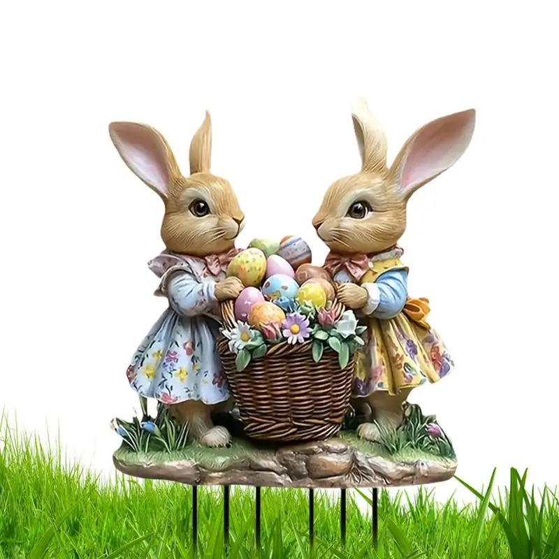 Easter Bunny Garden Stake Cute Easter Rabbit With Eggs Garden Stake Sign Art Animals Garden Stakes Decorative Outdoor Rabbit