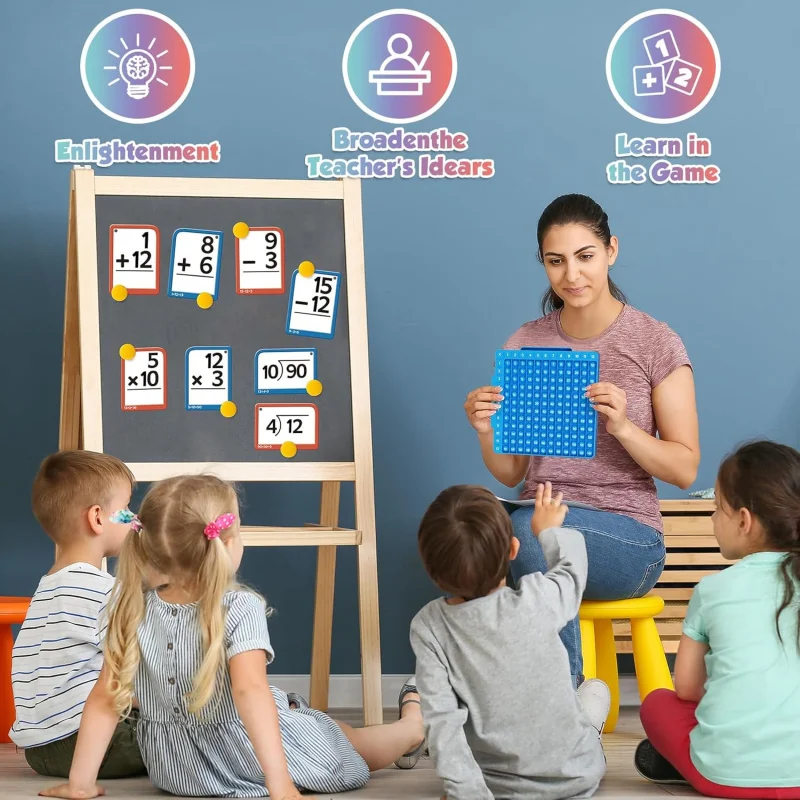 Cartões flash de matemática montessori com gráfico de tabela de multiplicação, brinquedo de aprendizagem de divisão de subtração de adição para crianças de 1 a 6 anos