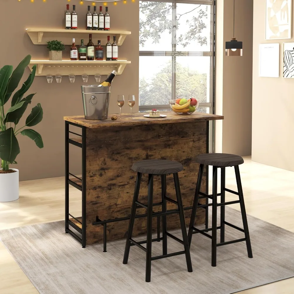 Home Bar Unit, 4 Tier Liquor Bar Table with Footrest, Wine Bottle Racks, Glass Holder, Industrial Corner, Customized