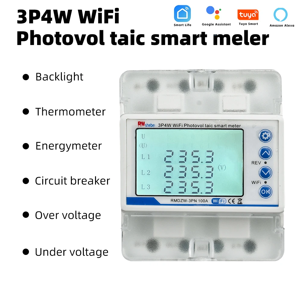 RMshebei Tuya Smart WiFi Circuit Breaker Three-phase 4P100A Timing Switch Two-way Metering Three-phase Unbalanced Stability