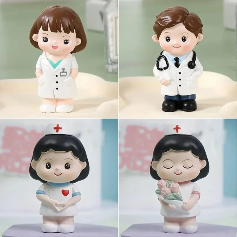 Cute Resin Doctor Nurse Figurine DlY Cartoon Nurse Cake Ornaments Doctor Garage Kit Baking Ornaments