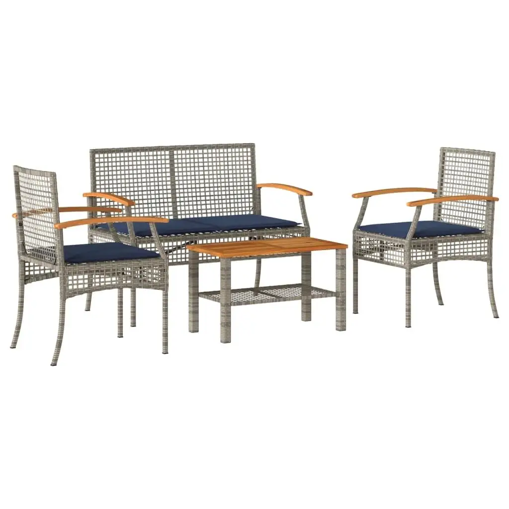 Set da giardino da 4 pezzi in polyrattan grigio con cuscini - Mobili da esterno per comfort e stile