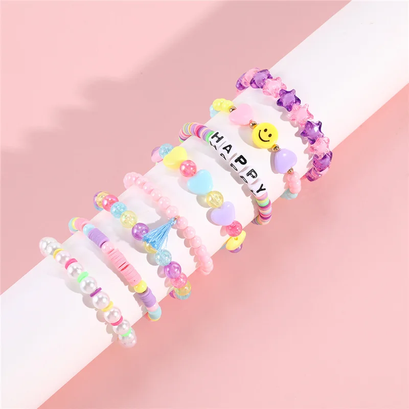 Makersland Cute Heart Star Beads Bracelet For Children Princess Hand Jewelry Charms Accessories Bracelet For Girls 2022 New