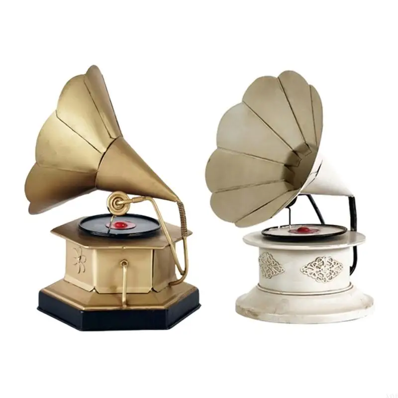 

X4YE Miniature Antique Gramophone Metal Craft Model For Bookshelves Table Decors Gift