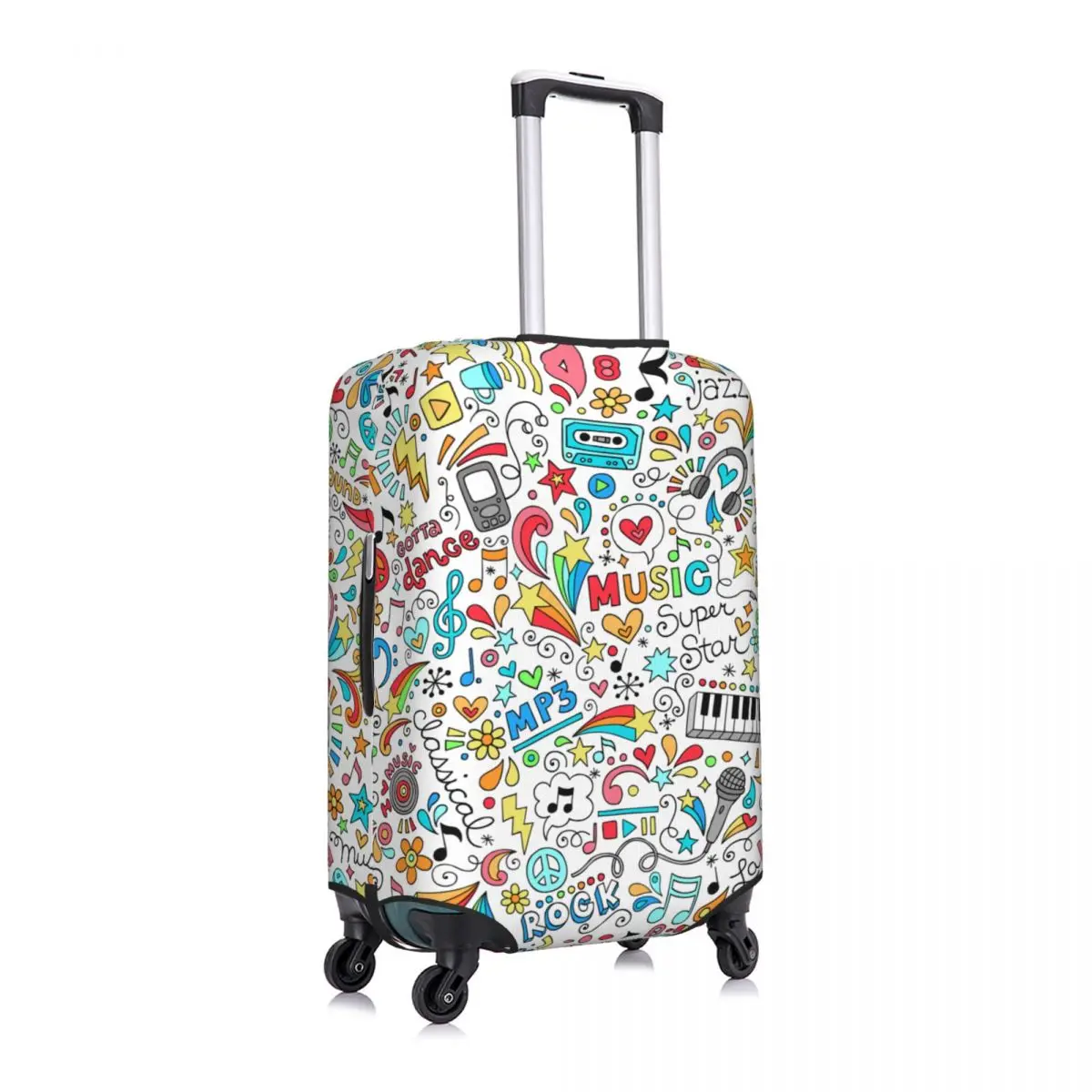 Custom Music Festival Musical Note Travel Luggage Cover Washable Suitcase Cover Protector Fit 18-32 Inch