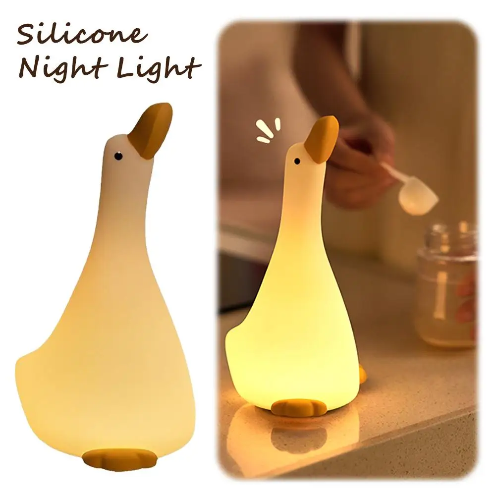 

NEW Duck Rechargeable LED Night Light Pat Silicone Cartoon Children Room Squishy Tap Dimmable Decor Lamp Nightlight Home Be R2M9