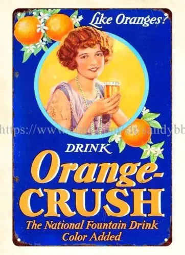 sitting room wall decor 1920s Orange-Crush metal tin sign sign