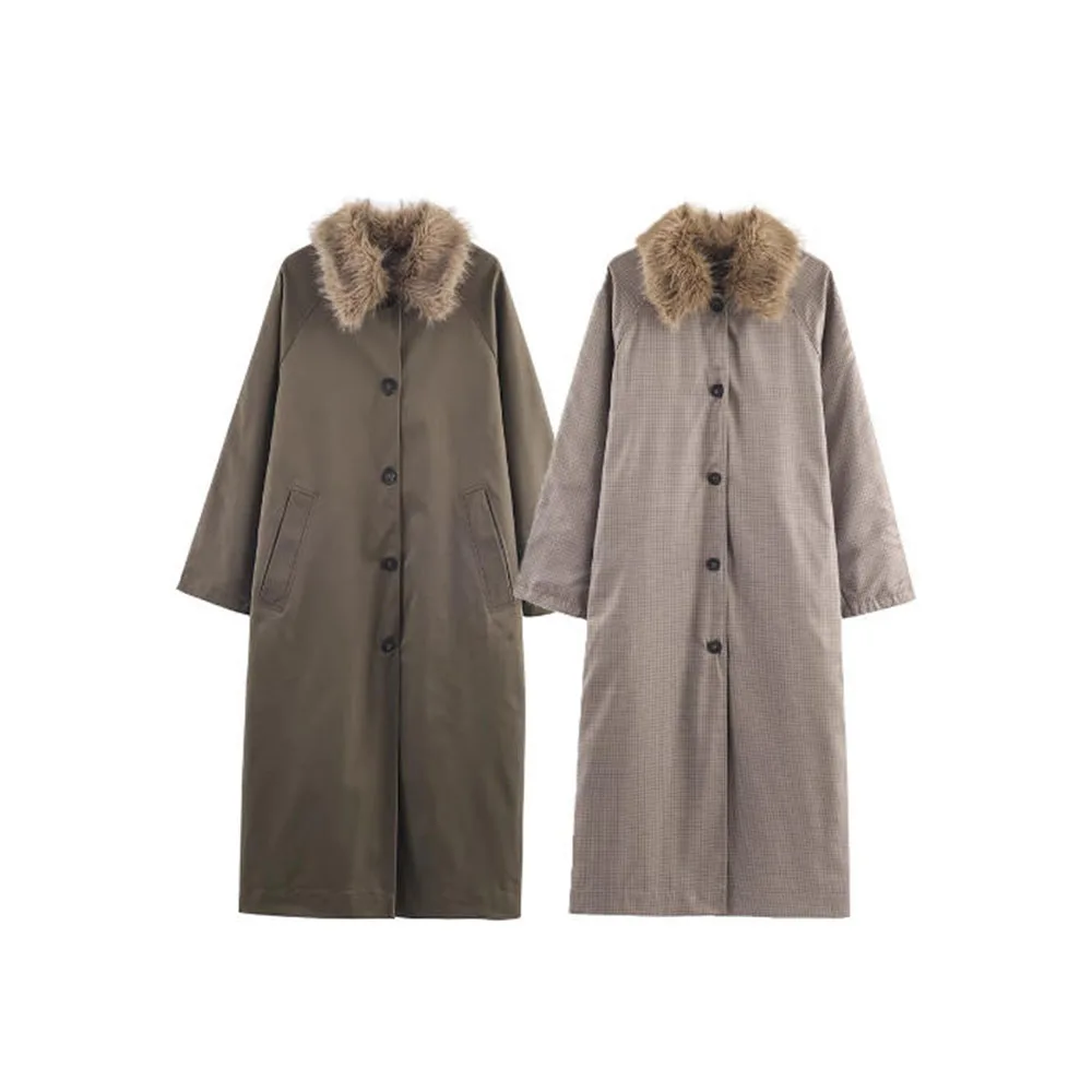 

Осенняя новая женская двусторонняя ветровка с воротником из искусственного меха