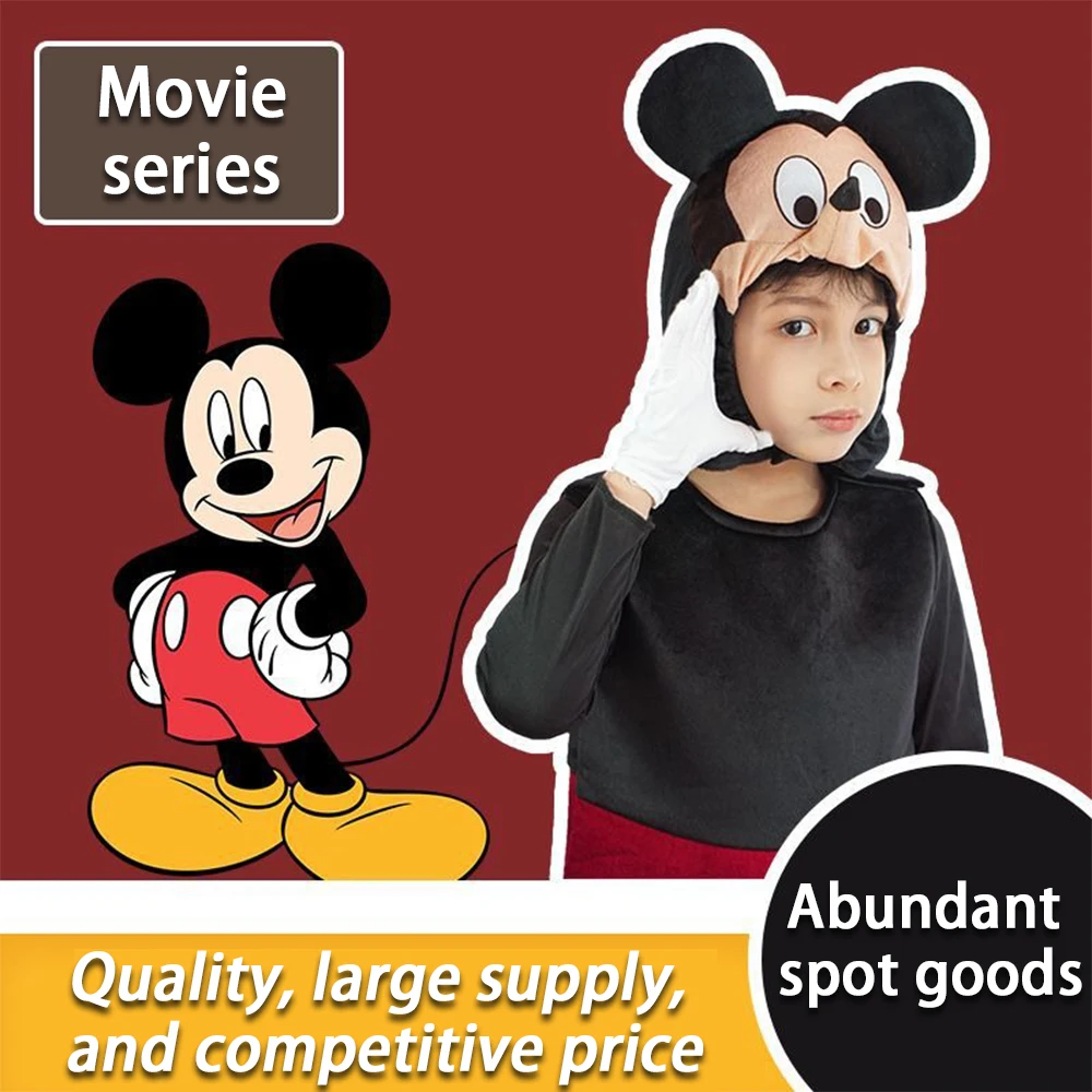 

Классический полный комплект для косплея в стиле Микки, культовые красные шорты, большие пуговицы, белые перчатки, уши, капюшон для концертного выступления, вечеринки