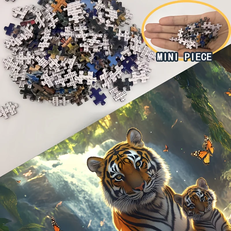 Puzzle mini tigre madre e cuccioli da 1000 pezzi - 38x26 cm, arte di conservazione della vita selvatica, regalo ideale per gli appassionati di natura e la famiglia