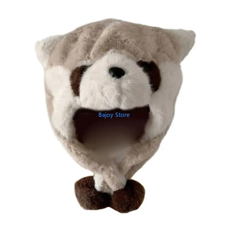 

63HE Earflap Hat Winter Warm Hat Lovely Lesser Panda Hat for Outdoor Traveling Skiing