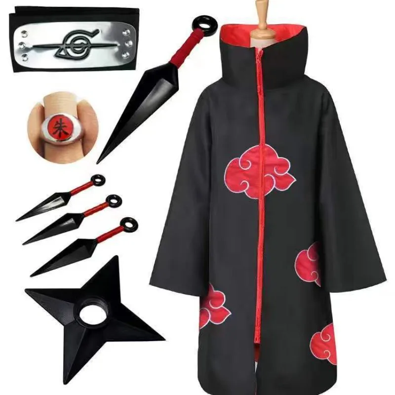 Nuevo disfraz de cosplay de Naruto Anime Shippuden, capa de la Organización Akatsuki, Uchiha Itachi, capa negra con nubes rojas, disfraz de Halloween