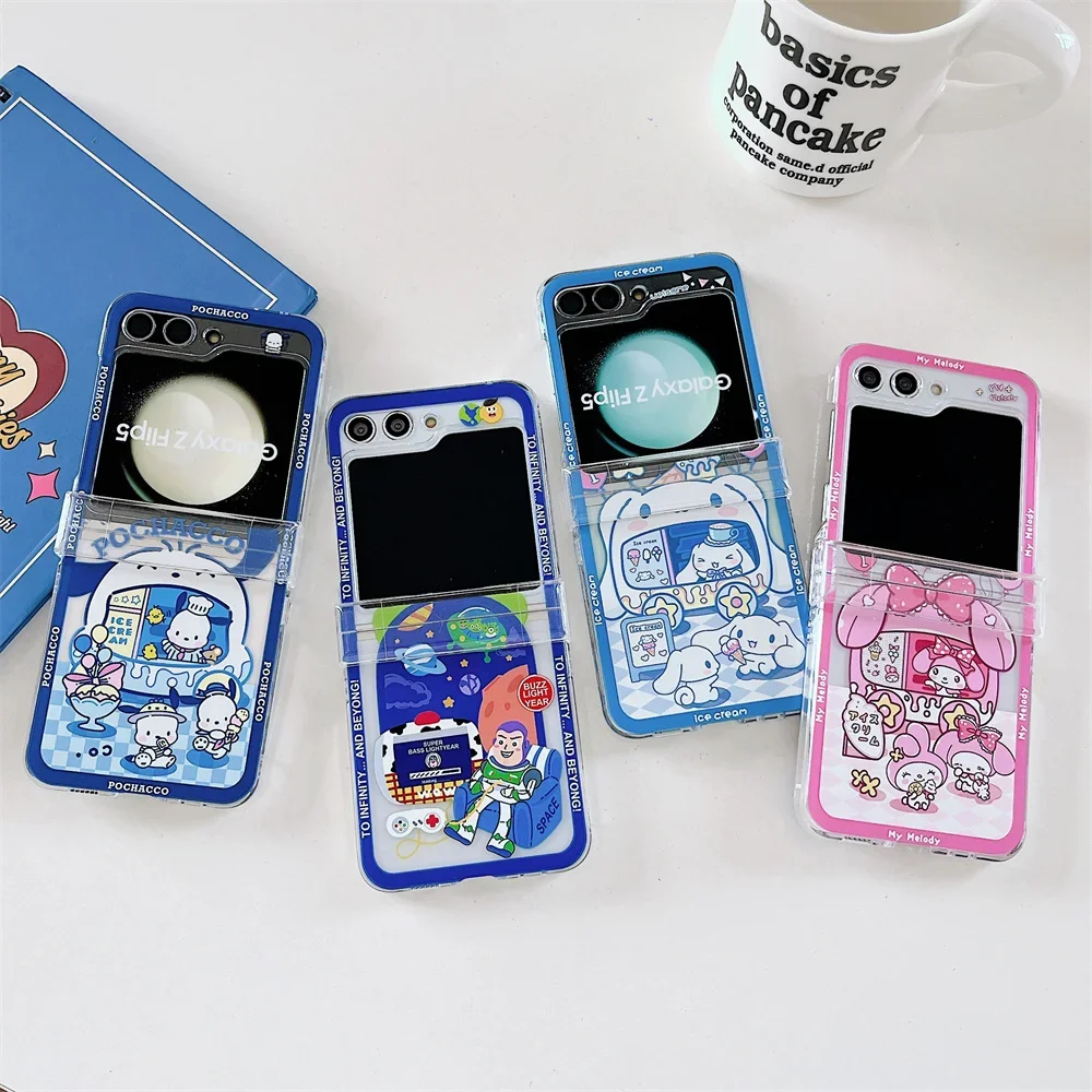 Cute Cartoon Anime Role Pochacco Phone Case for Samsung Galaxy Z Flip 3 4 ZFlip 5 5G Soft Folding Screen Kickstand Protect Cover