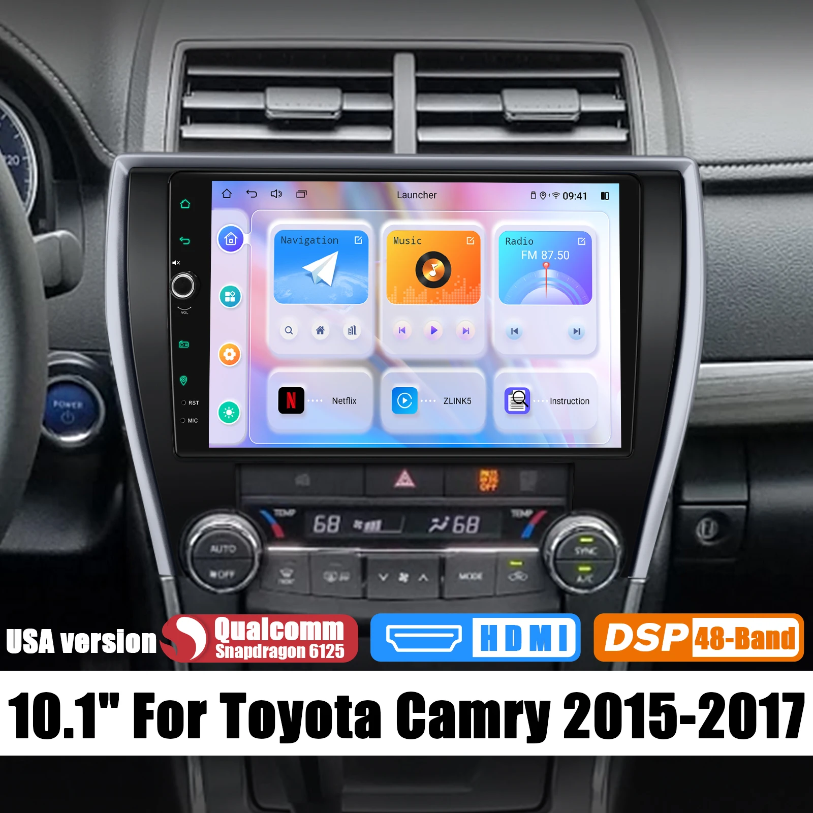 JOYING-Android 12 Car Radio Stereo, Multimedia Carplay System para Toyota Camry, Versão EUA V55 2015-2017, Plug and Play, GPS, 10