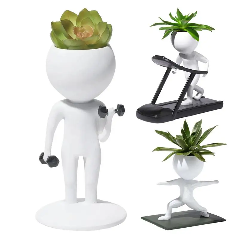 

Human Shaped Succulent Pots Resin Weightlifting Creative Flowers Pot Green Plants Vase Flower Planters For Home Decorations