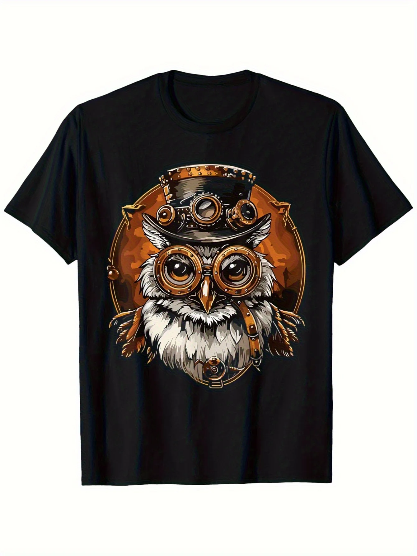 Steamed Pangolin Owl Pattern T-shirt, Round Neck for Comfort, Suitable for Casual Wear