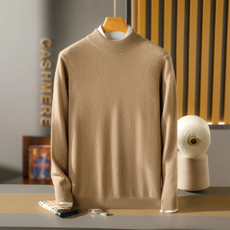 

New Autumn And Winter High-End Top 100% Goat Cashmere Men's Bottom Sweater Thick Knit Sweater O-Neck Long Sleeved Warm Sweater