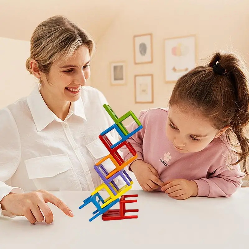 Stacking Chairs Game For Kids 24PCS Colorful Educational Chair Stacking Tower Game Parent-Child Interactive Funny Balancing Toys