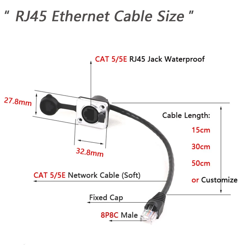 1pc 20cm RJ45 8p8c Waterproof Cable Connector RJ45 male to female Panel Mount type,zinc alloy body+PA6 plastic+copper contact