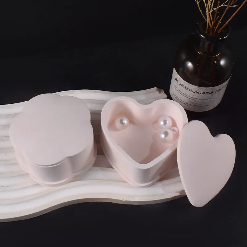 Heart-Shaped with Cover Candle Cup Silicone Mold Square Round Cement Plaster Storage Jar Pottery Resin Mould Concrete Decor