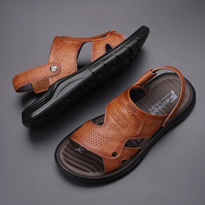 Genuine Leather Men Sandals Summer Classic Men Shoes Slipper Outdoor Sneakers Men Walking Footwear sandalias hombre pantuflas