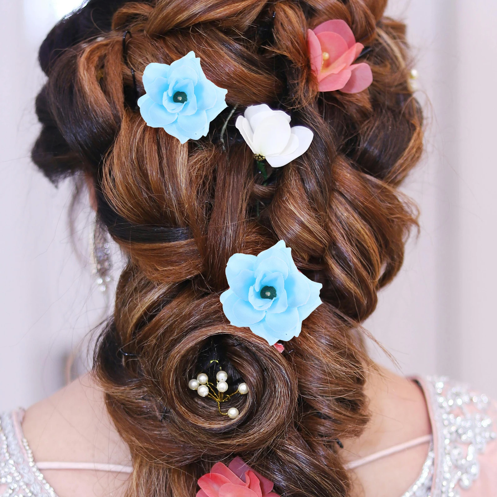 

50pcs Artificial Rose Flower Heads Flannel Miniature Handmade Embellishment for Clips Headbands Hats Clothes Scrapbook Cards