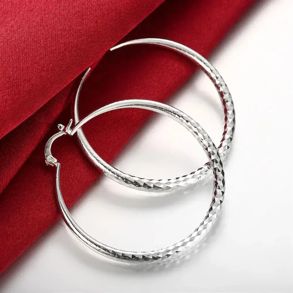 Hot 925 Sterling Silver Custom 5CM Big circle hoop earrings for Women Popular brands Jewelry wedding party Christmas Gifts
