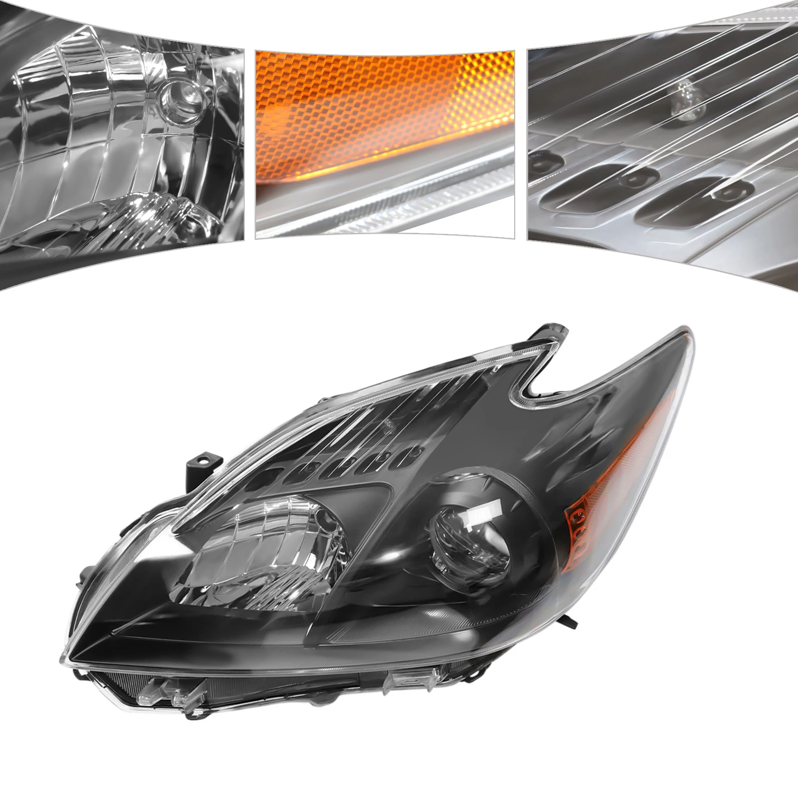 Conjunto de faro izquierdo negro compatible con Toyota Prius 2010-2011, faro de proyector de lado izquierdo negro de tipo halógeno duradero