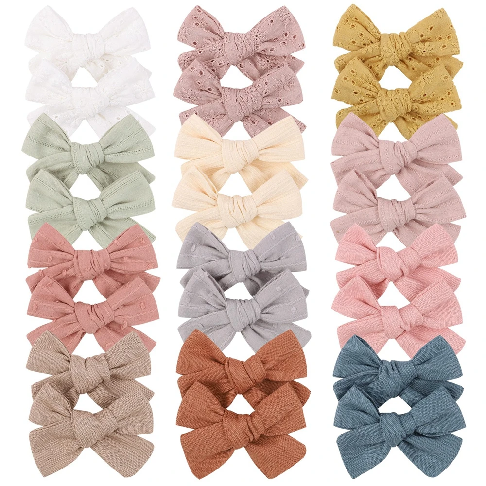 2Pcs/Lot  Hair Clip for Baby Girls Solid Floral Embroidery Covered Safety Bows Bowknot Hairpins Ribbon Headwear Hair Accessories