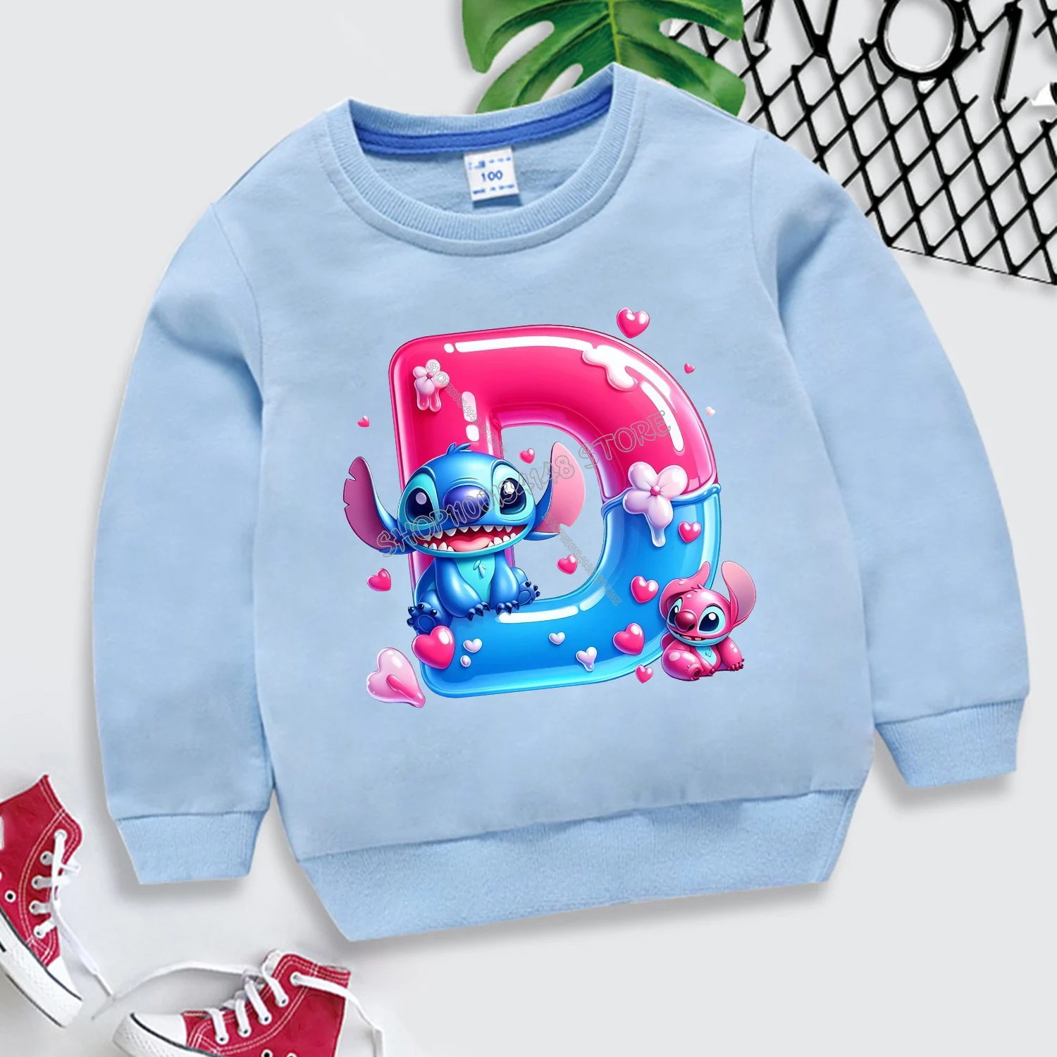 Disney Stitch Letters Jumpers Children 26 Alphabet Sweatshirt Cute Cartoon Thin Kids Tops Clothing New Boys Girls Trendy Clothes