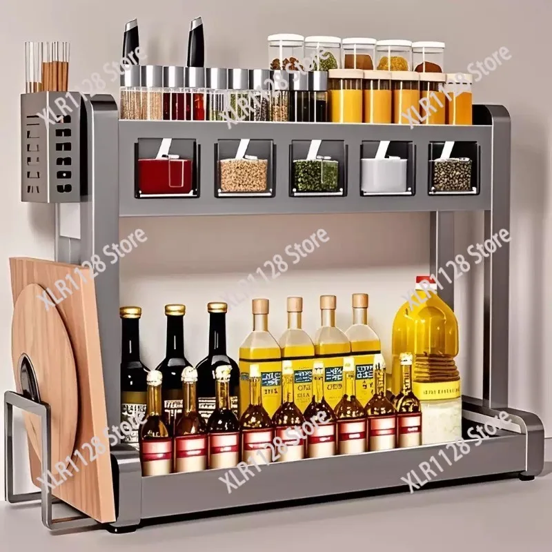 

Multifunctional Kitchen Counter Organizer Chopstick Box Cutting Board Seasoning Storage Rack